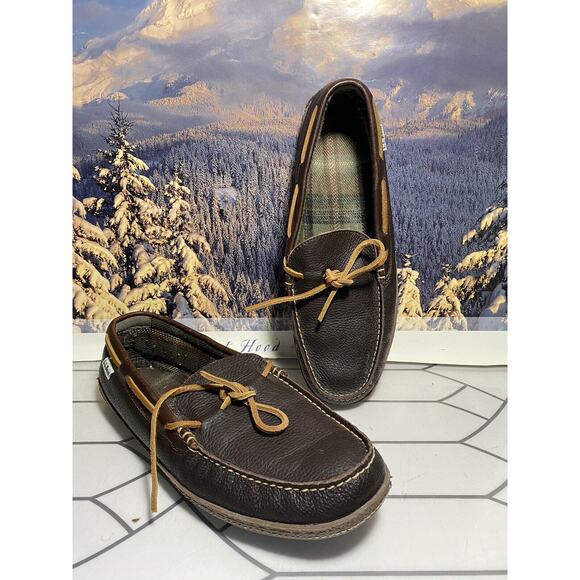 L.L. Bean Slippers Moccasins Brown Leather Shearling Lining Men’s Size 12 Medium main image 9